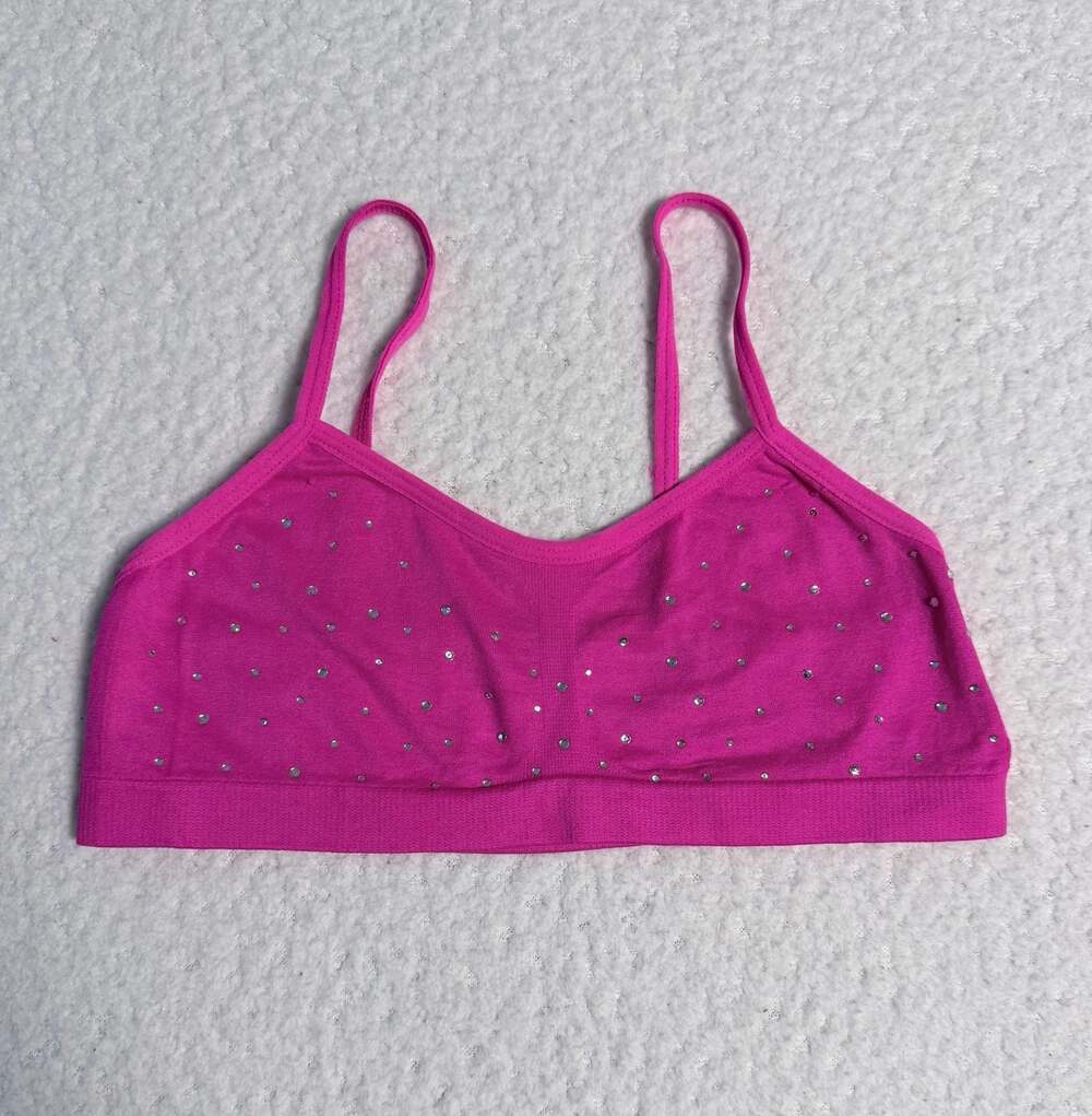 Girl's Pink Seamless Rhinestone Studded Bralette Training Bra